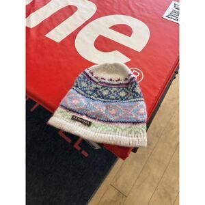 90s Artesania Vintage Geo Wool Knit Alpaca Skull Cap Beanie Cream / Multicolor